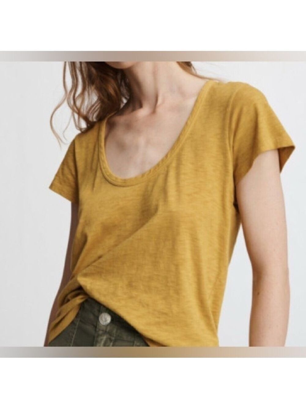 rag & bone U Neck Short Sleeve 100% Pima Cotton Tee In Dark Mustard Size XS